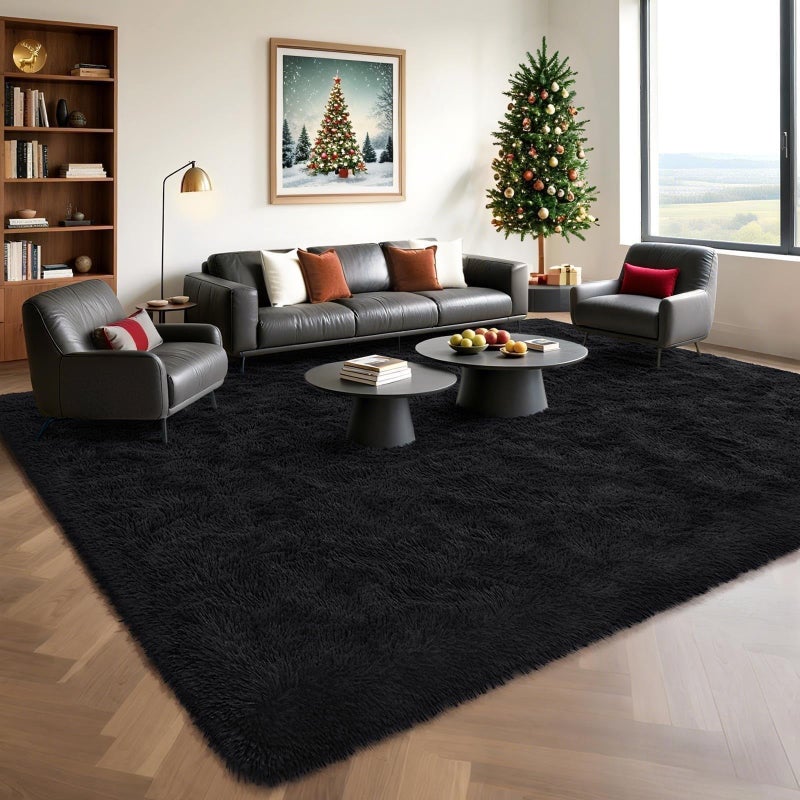 HOMORE Black Rug for Bedroom 4x6 Furry Carpet for Boys Girls Shaggy Fuzzy Rugs for Living Room Non Slip Large Rug for Kids Dorm Home Decor - Image 1
